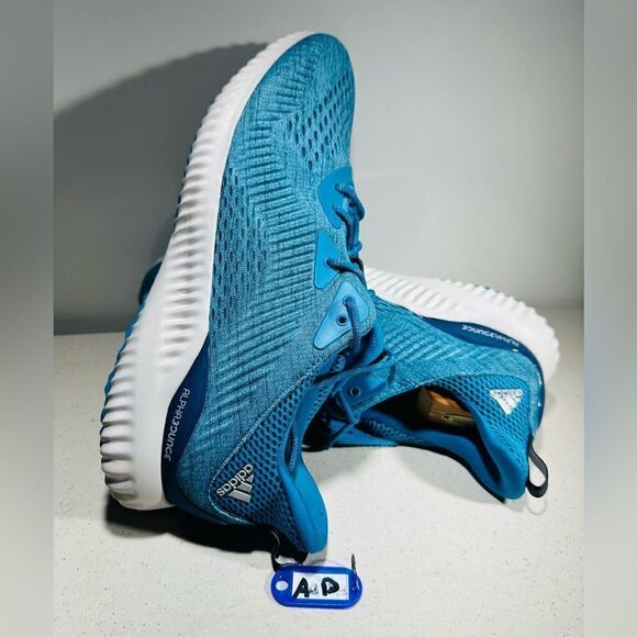 Adidas Shoes Mens 13Alphabounce EM Mesh Blue Knit Running Sneaker - Picture 1 of 9